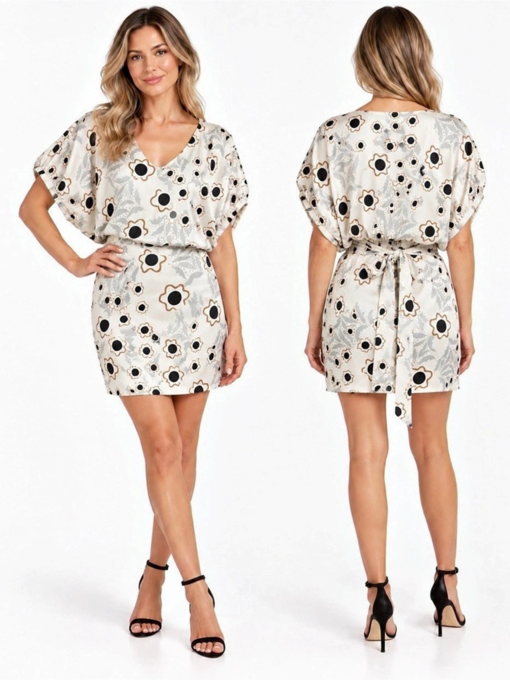 Diane von Furstenberg Edna Mini 
Dress with tie waist in cream and navy sz 2